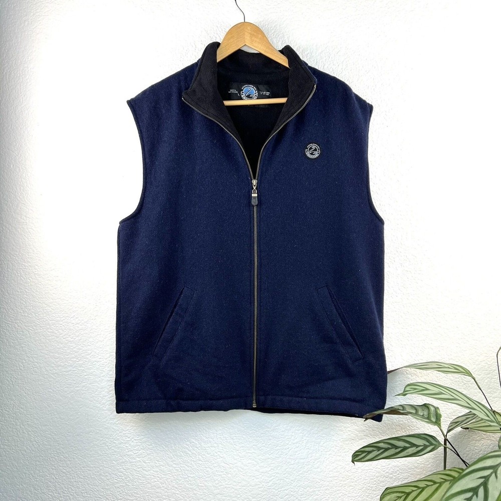 Vintage Full-Zip Sweater Vest Classic Dark blue Wool Stylish and Comfy L Swandri